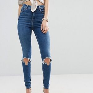 ASOS TALL Ridley High Waist Jeans with Busted Knee